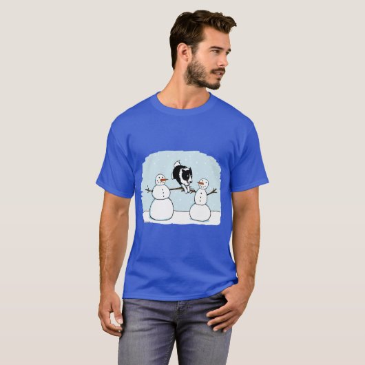 Winter Fun Border Collie with Snowmen Cute Dog Hol T-shirt (Voorkant volledig)