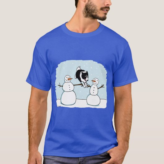 Winter Fun Border Collie with Snowmen Cute Dog Hol T-shirt (Voorkant)