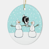 Winter Fun Holiday Border Collie Hond met Sneeuwma Keramisch Ornament (Links)