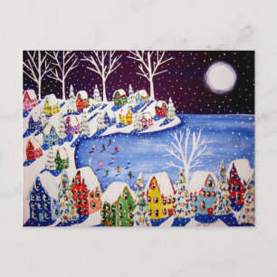 Winter Fun Ice Skaters Houders Post Card Briefkaart