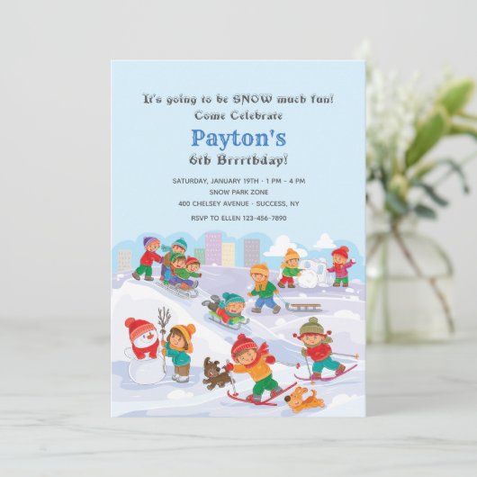 Winter Fun in de sneeuwuitnodiging Kaart (Staand voorkant)