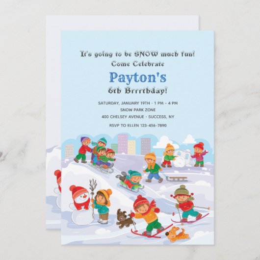 Winter Fun in de sneeuwuitnodiging Kaart (Voorkant / Achterkant)