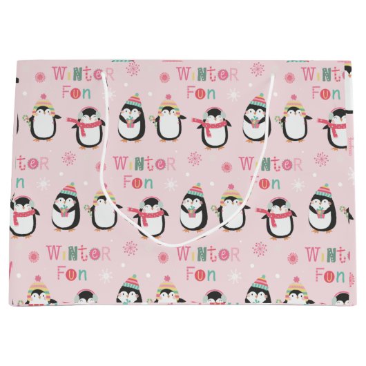 Winter Fun | Kerst van de roze pinguïns Groot Cadeauzakje (Voorkant)