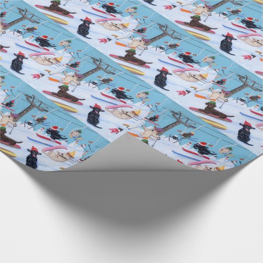Winter Fun Kerstmis Skiing Labradors schilderen Cadeaupapier (Hoek)