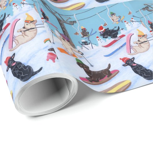 Winter Fun Kerstmis Skiing Labradors schilderen Cadeaupapier (Rol Hoek)