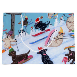 Winter Fun Kerstmis Skiing Labradors schilderen Groot Cadeauzakje