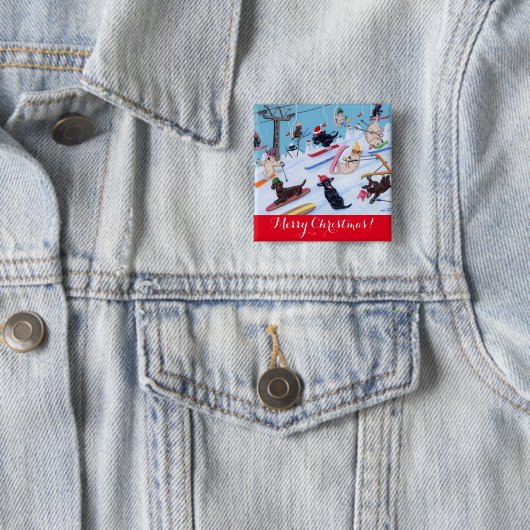 Winter Fun Kerstmis Skiing Labradors schilderen Vierkante Button 5,1 Cm (In situ)