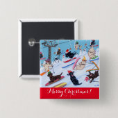 Winter Fun Kerstmis Skiing Labradors schilderen Vierkante Button 5,1 Cm (Voorkant /achterkant)