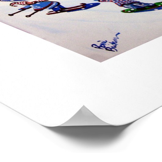 Winter Fun Kinder Folk Art Sled Snowboard Ice Scha Poster (Hoek)