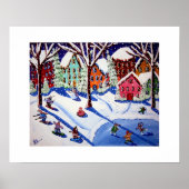 Winter Fun Kinder Folk Art Sled Snowboard Ice Scha Poster (Voorkant)