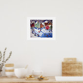 Winter Fun Kinder Folk Art Sled Snowboard Ice Scha Poster (Keuken)
