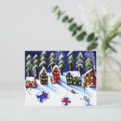 Winter Fun Making Snow Angels Folk Art Briefkaart (Staand voorkant)