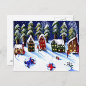 Winter Fun Making Snow Angels Folk Art Briefkaart (Voorkant / Achterkant)