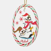 Winter Fun Penguins Candy Cane Lijst Keramisch Ornament (Links)