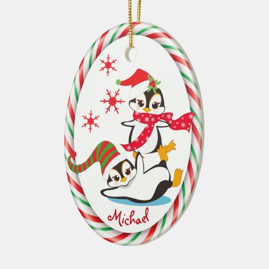 Winter Fun Penguins Candy Cane Lijst Keramisch Ornament (Links)