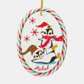Winter Fun Penguins Candy Cane Lijst Keramisch Ornament (Voorkant)
