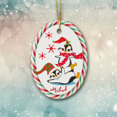 Winter Fun Penguins Candy Cane Lijst Keramisch Ornament