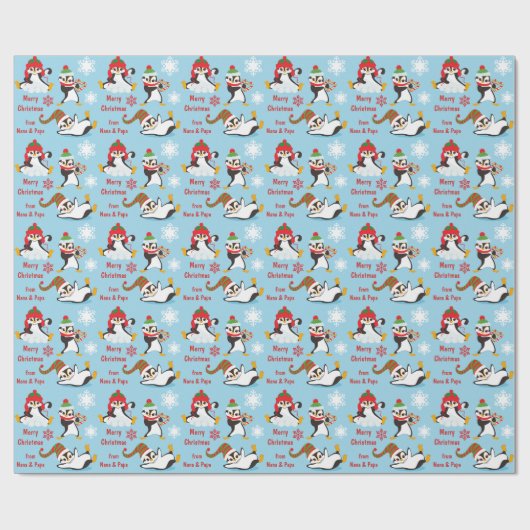 Winter Fun Penguins Kerstmis Cadeaupapier (Vlak)