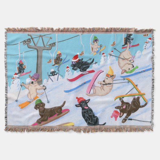 Winter Fun Skiing kerstlabradors Deken (Voorkant)