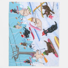 Winter Fun Skiing kerstlabradors Fleece Deken