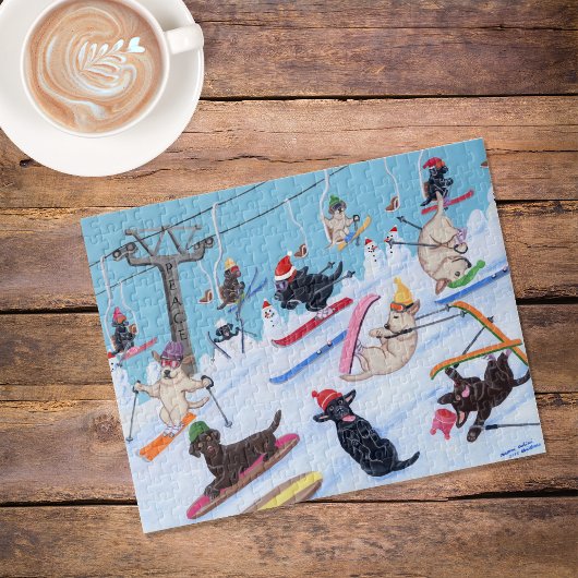 Winter Fun Skiing kerstlabradors Legpuzzel
