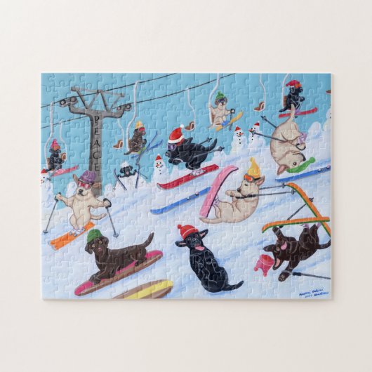 Winter Fun Skiing kerstlabradors Legpuzzel (Horizontaal)