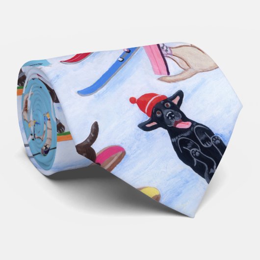 Winter Fun Skiing kerstlabradors Stropdas (Opgerold)