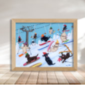 Winter Fun Skiing Labradors Artwork Poster