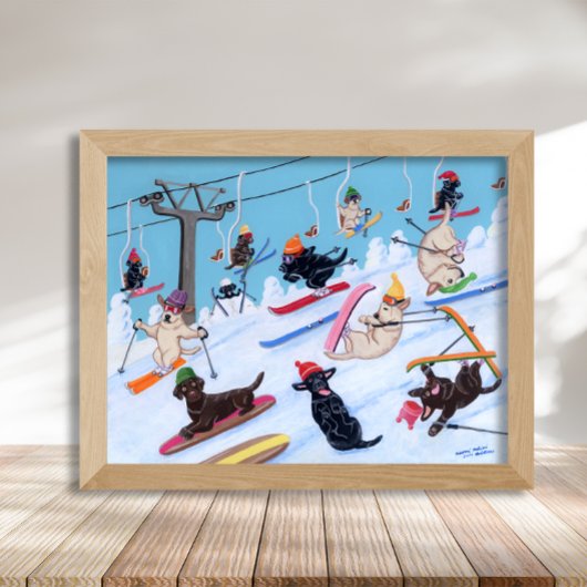 Winter Fun Skiing Labradors Artwork Poster