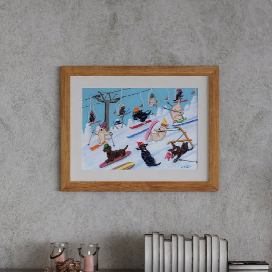 Winter Fun Skiing Labradors Artwork Poster