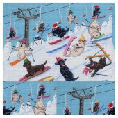 Winter Fun Skiing Labradors Fabric Stof (Close Up)