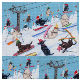 Winter Fun Skiing Labradors Fabric Stof