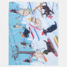 Winter Fun Skiing Labradors Fleece Deken