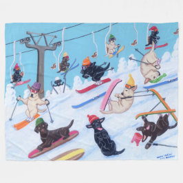 Winter Fun Skiing Labradors Fleece Deken