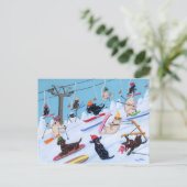 Winter Fun Skiing Labradors Painting Briefkaart (Staand voorkant)