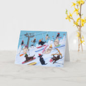 Winter Fun Skiing Labradors Painting Kaart (Gele Bloem)