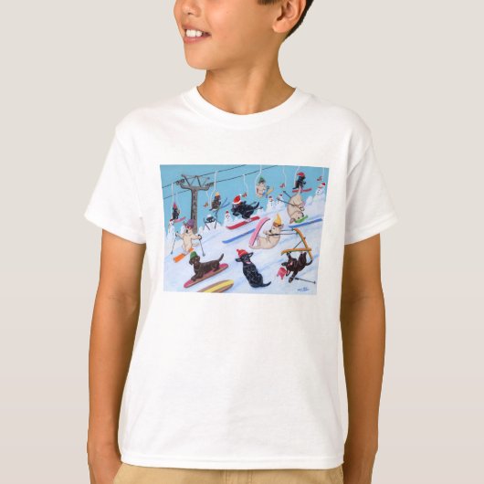 Winter Fun Skiing Labradors Painting T-shirt (Voorkant)