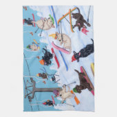 Winter Fun Skiing Labradors Painting Theedoek (Verticaal)