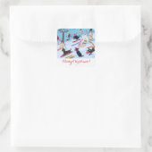 Winter Fun Skiing Labradors Painting Vierkante Sticker (Tas)