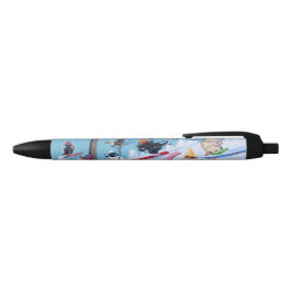 Winter Fun Skiing Labradors Painting Zwarte Inkt Pen