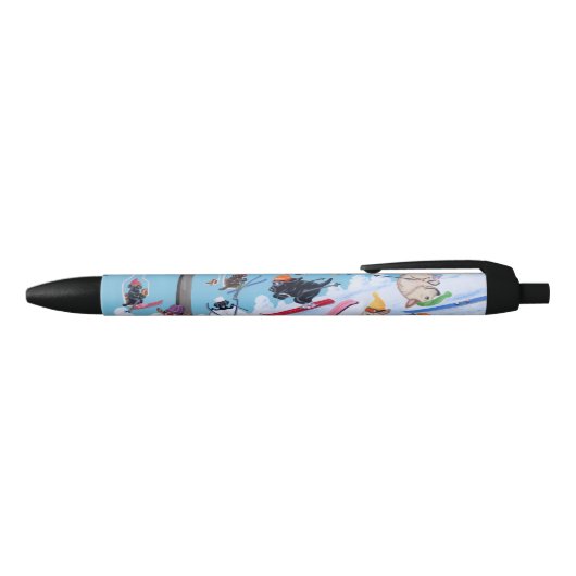 Winter Fun Skiing Labradors Painting Zwarte Inkt Pen (Bovenkant)
