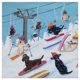 Winter Fun Skiing Labradors Stof