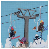 Winter Fun Skiing Labradors Stof (Close Up)