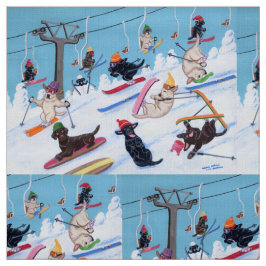 Winter Fun Skiing Labradors Stof