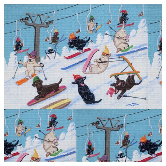 Winter Fun Skiing Labradors Stof (Swatch)