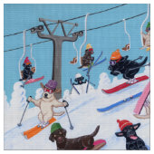 Winter Fun Skiing Labradors Stof (Close Up)