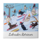 Winter Fun Skiing Labradors Tegeltje (Voorkant)