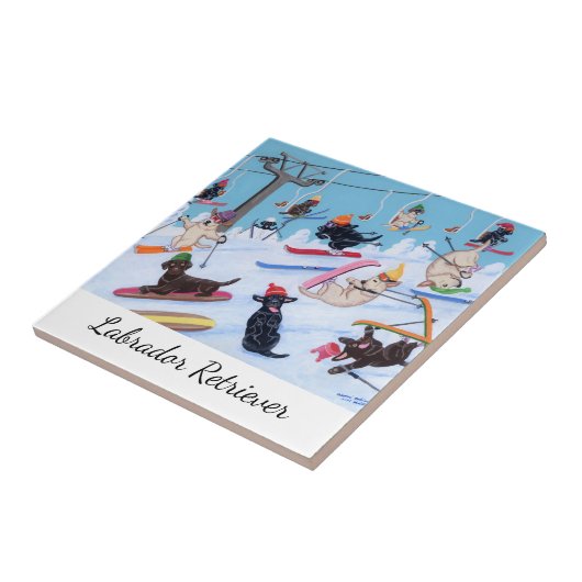 Winter Fun Skiing Labradors Tegeltje (Zijkant)