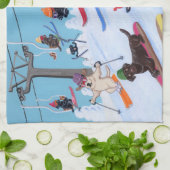 Winter Fun Skiing Labradors Theedoek (Gevouwen)