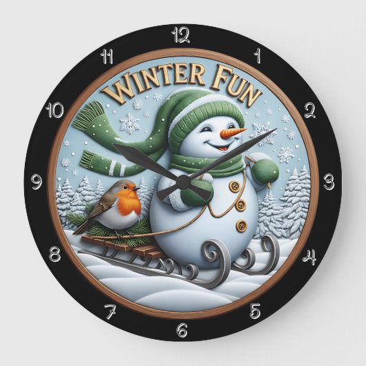 Winter Fun Snowman Sledding Robin Grote Klok (Voorkant)